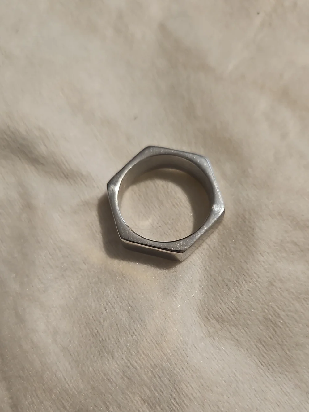 Hexagonal Stainless Steel Men's Ring - Silver